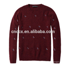 15ASW1020 Embroidery long sleeve high quality wool sweater men